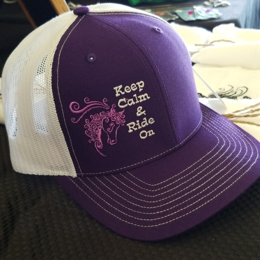 Keep Calm Ride On Trucker Purple Hat.
